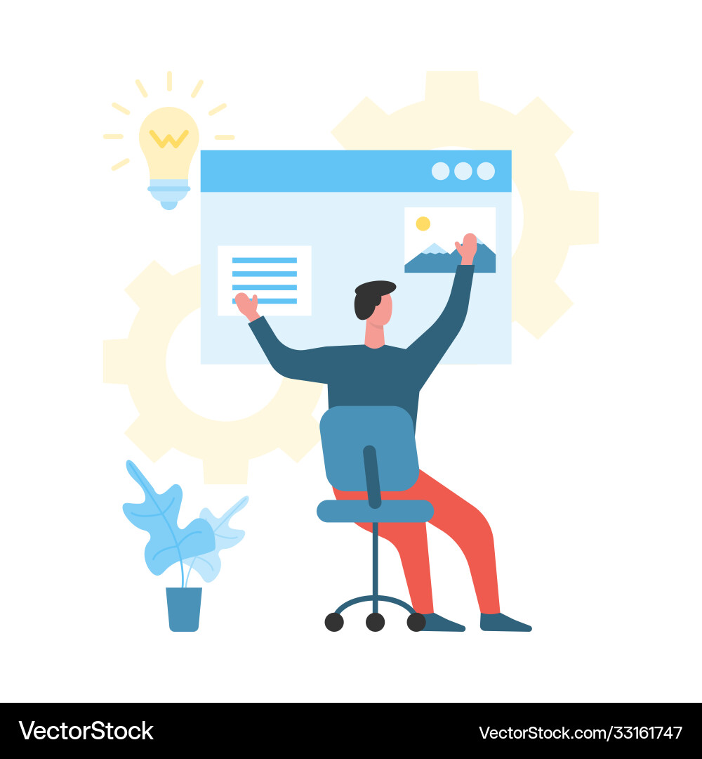 Man sitting on chair and create website Vector Image