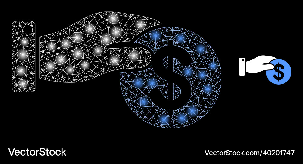 Mesh net coin payment hand with shiny Mesh net coin payment hand with shiny vector image