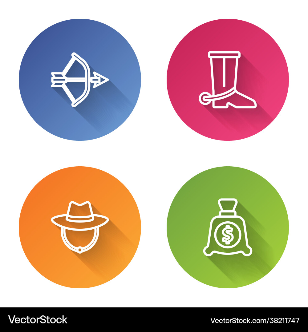 Set line bow and arrow in quiver cowboy boot Set line bow and arrow in quiver cowboy boot vector image