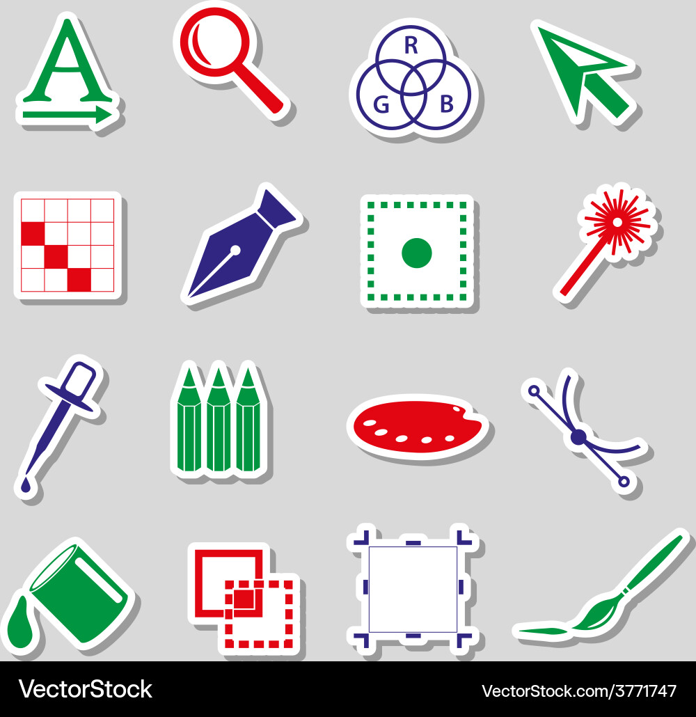 Various computer graphics color stickers set eps10 Vector Image