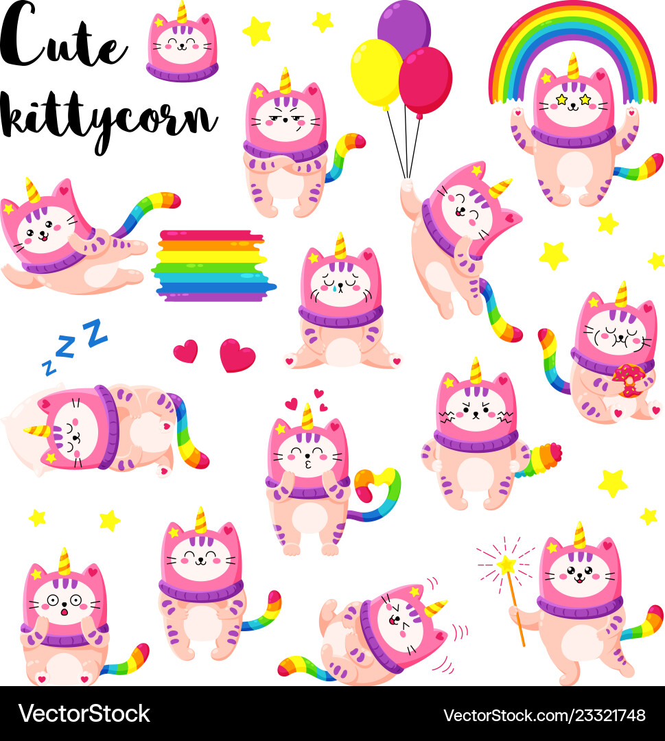 Adorable Kitten Unicorn Collection Vector Image