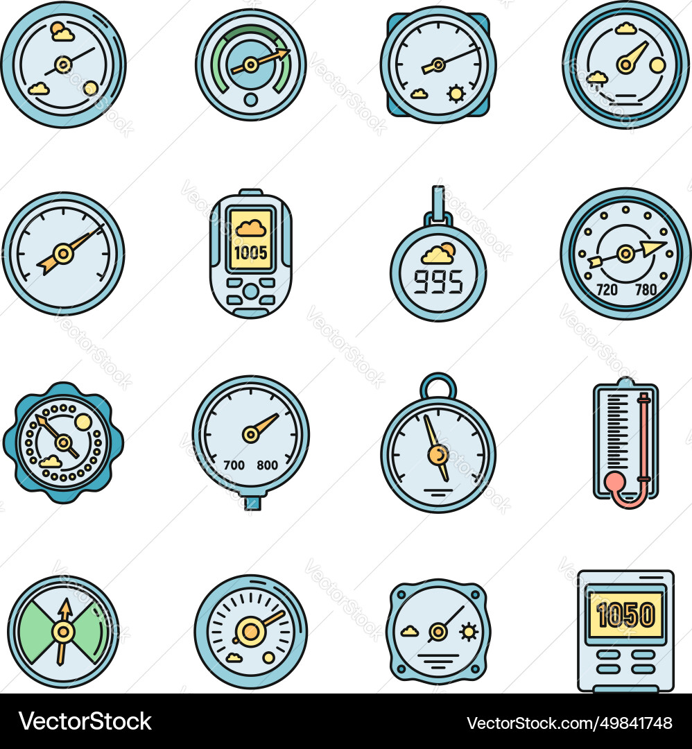 Barometer control icons set color Barometer control icons set color vector image