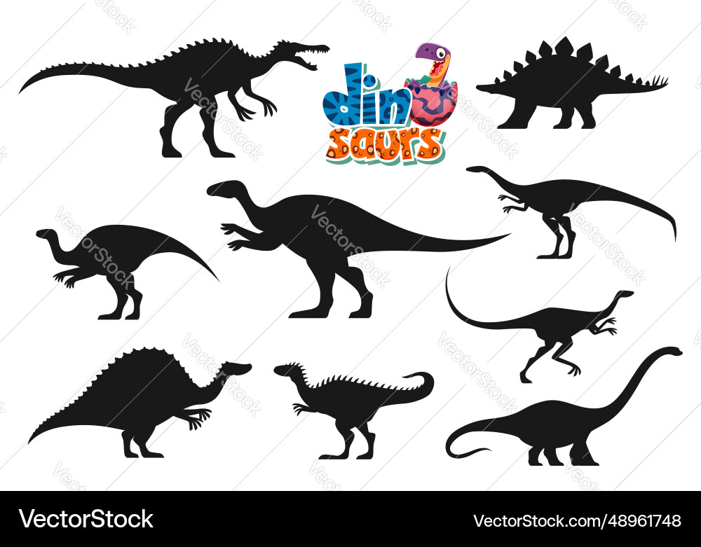 Cartoon dinosaurs childish characters silhouettes Cartoon dinosaurs childish characters silhouettes vector image