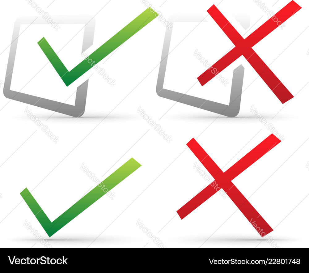 Checkmark and Cross Icons Set Vector Image
