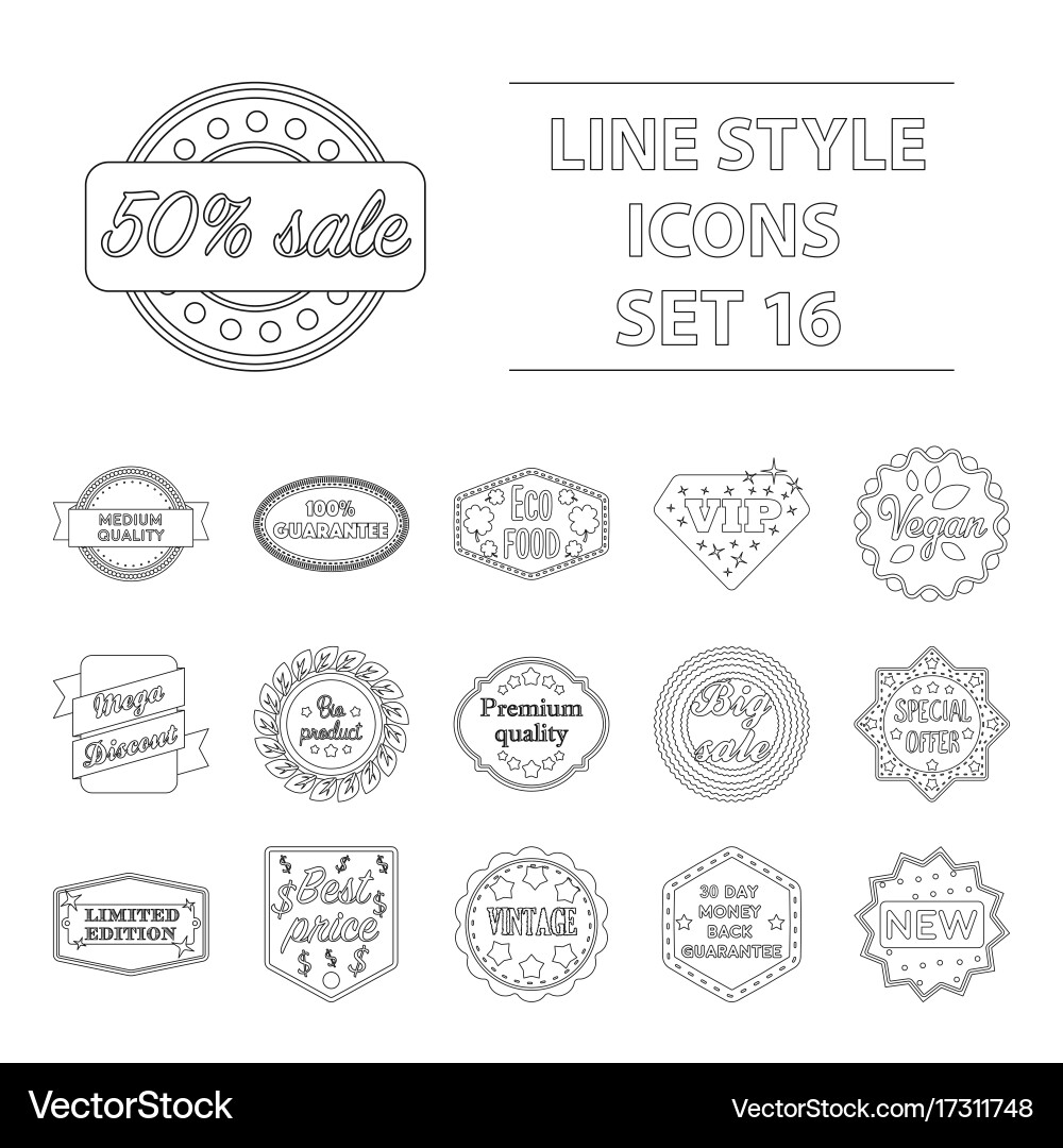 Label set icons in outline style big collection vector image