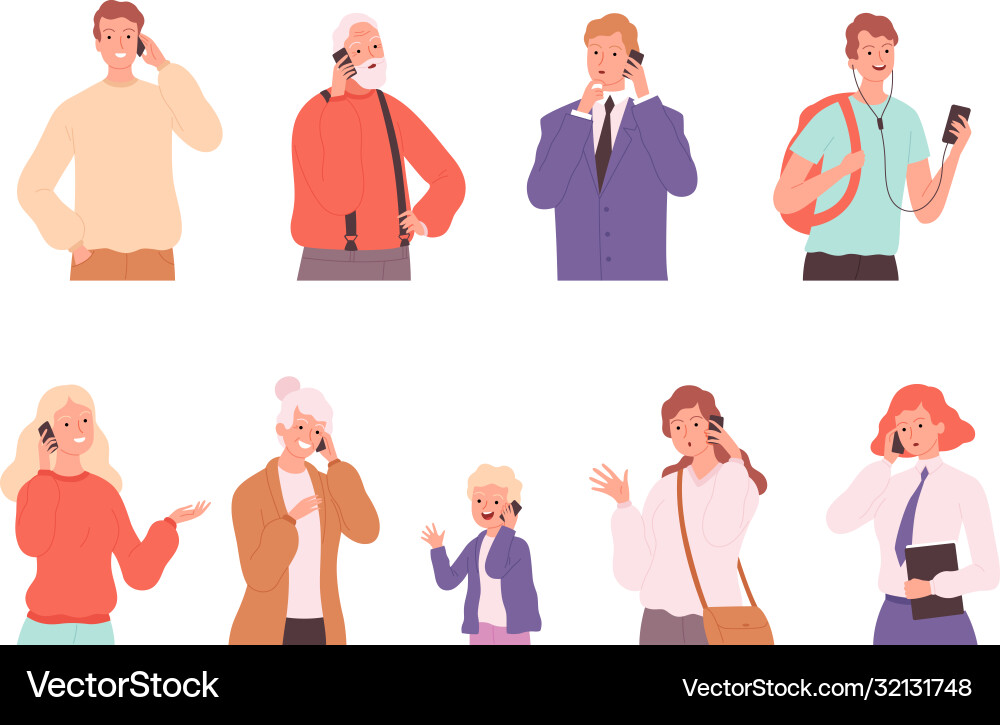 Phone dialogue talking people male and female vector image