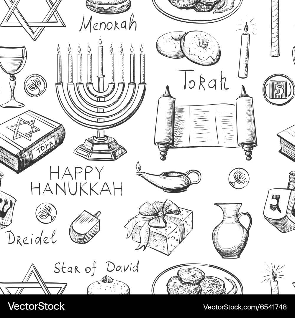 Seamless pattern with hanukkah symbols vector image