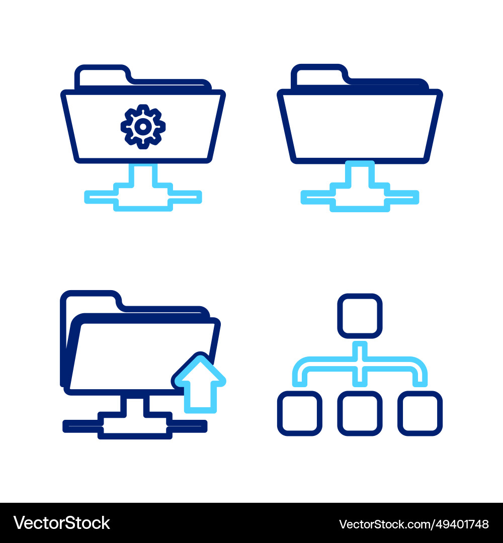 Set line hierarchy organogram chart ftp folder Set line hierarchy organogram chart ftp folder vector image