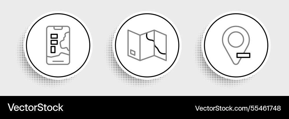 Set line location city map navigation and folded Set line location city map navigation and folded vector image
