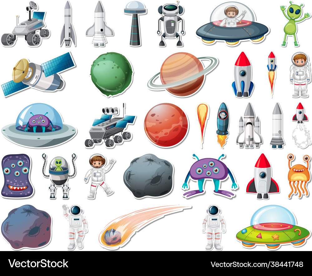 Set stickers with solar system objects isolated Set stickers with solar system objects isolated vector image
