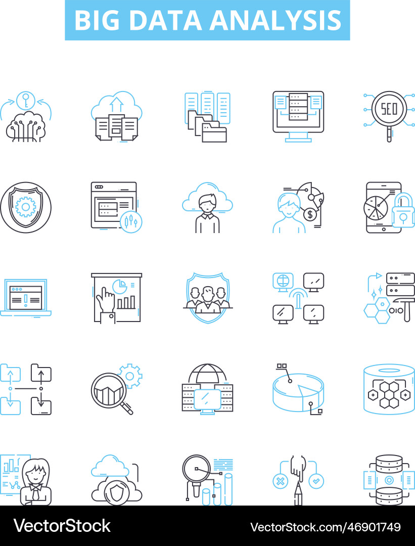 Big data analysis line icons set analytics Big data analysis line icons set analytics vector image
