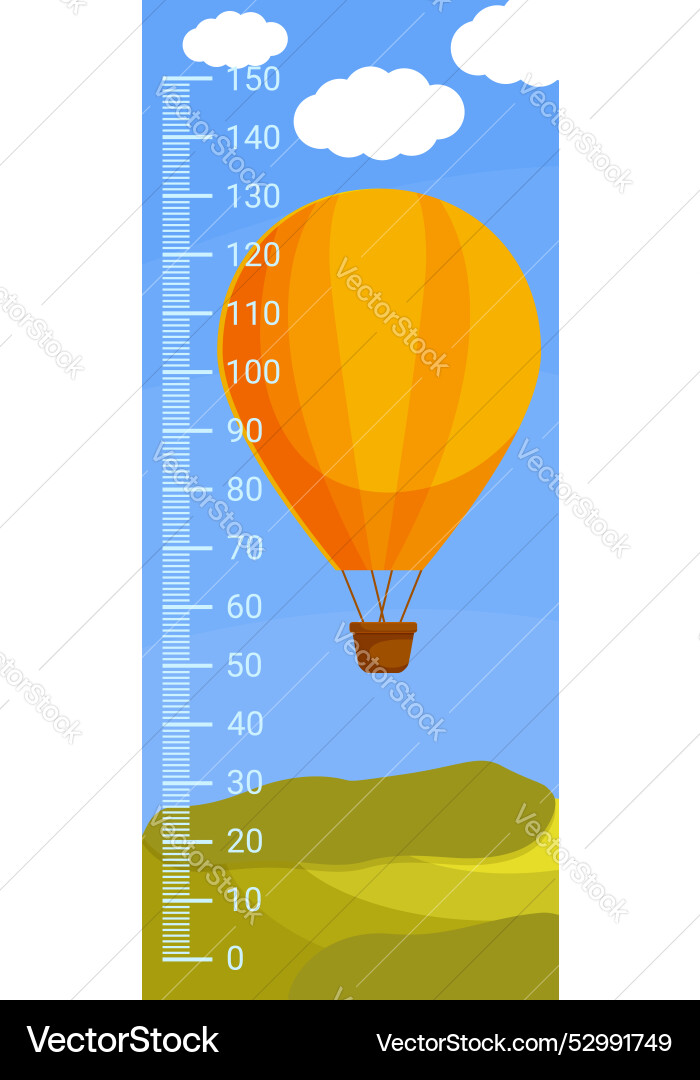 Children height chart with hot air balloon flying Children height chart with hot air balloon flying vector image