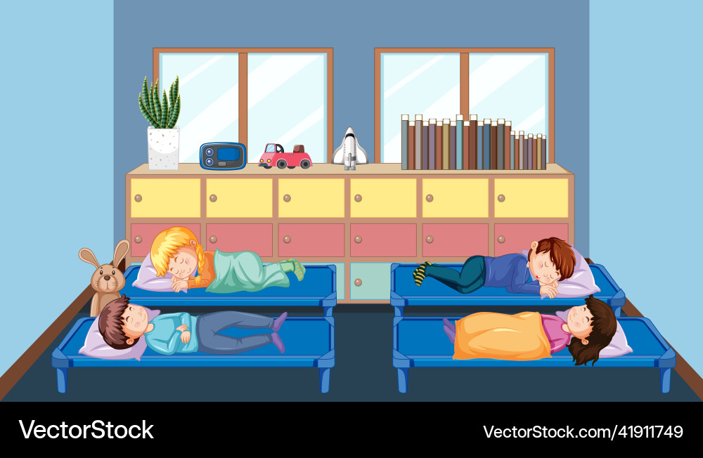 Children sleeping in beds at room Children sleeping in beds at room vector image