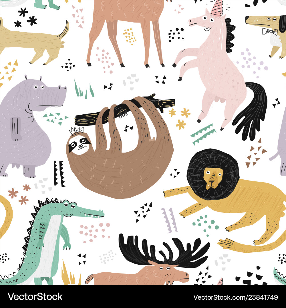 Cute Animal Pattern - Lazy Wildlife vector image