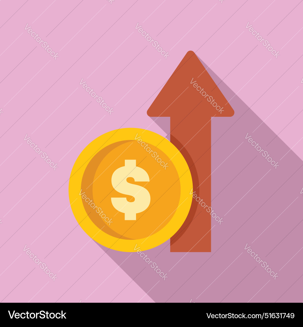 Dollar coin increasing its value with upward arrow Vector Image