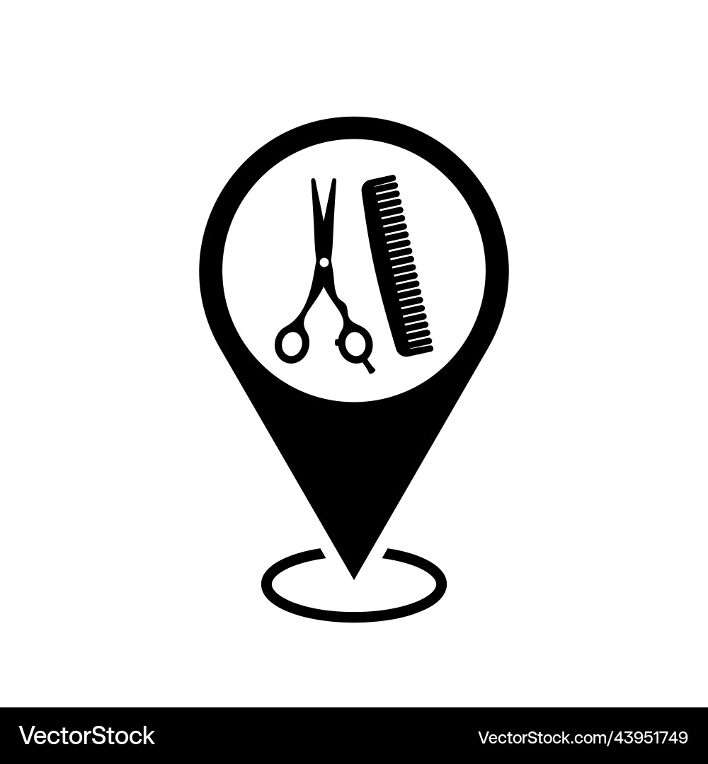 Hair salon location map pointer scissors and comb Hair salon location map pointer scissors and comb vector image