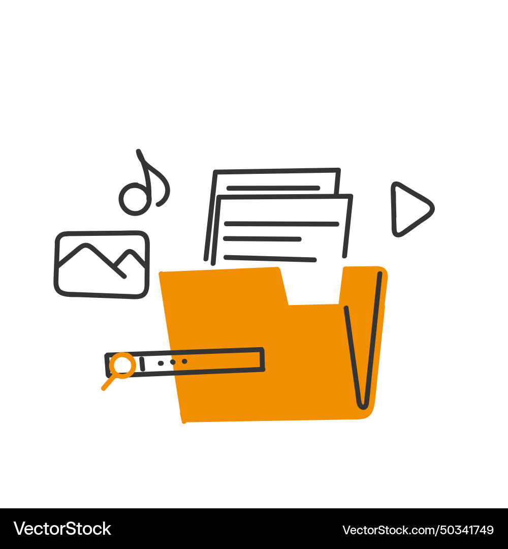 Hand drawn doodle search file on folder Hand drawn doodle search file on folder vector image