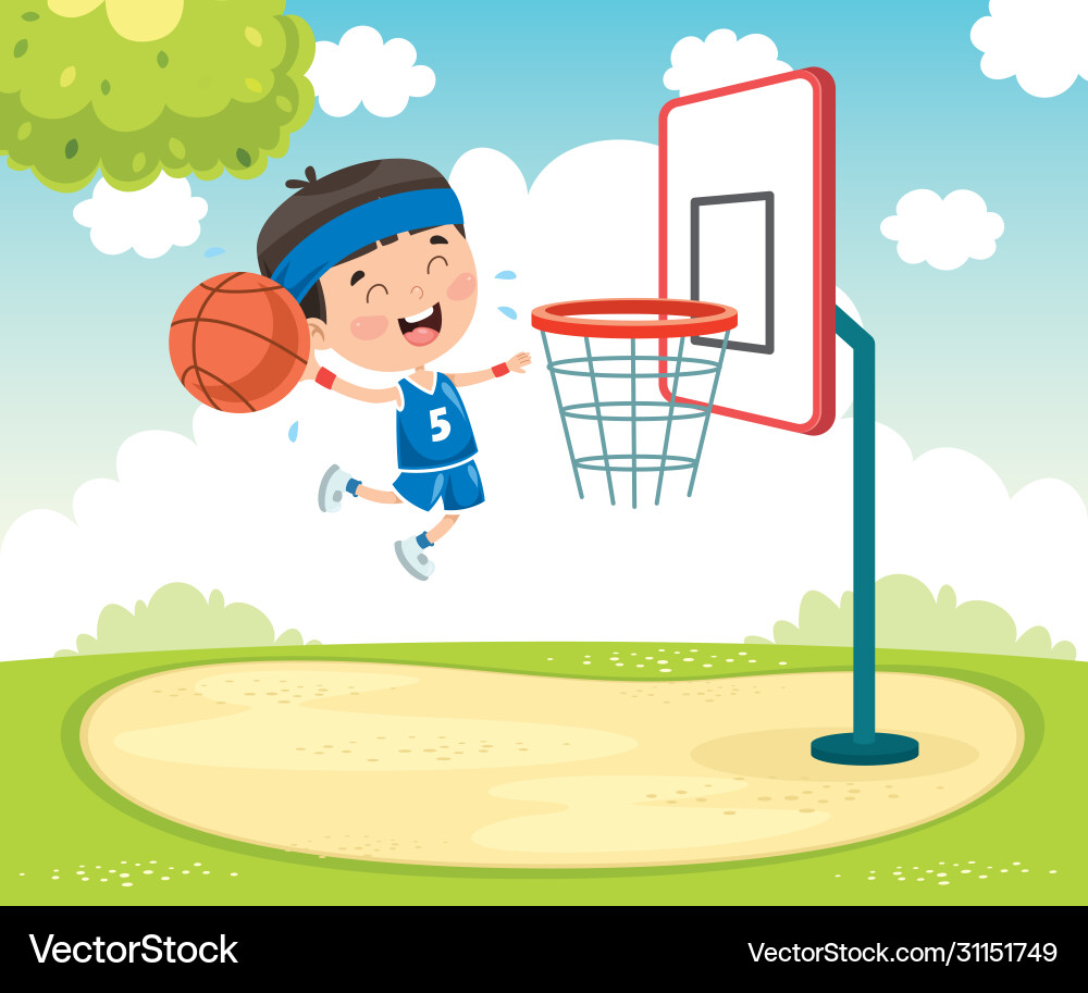 Kinder spielen Basketball draußen Kinder spielen Basketball draußen vektorbild