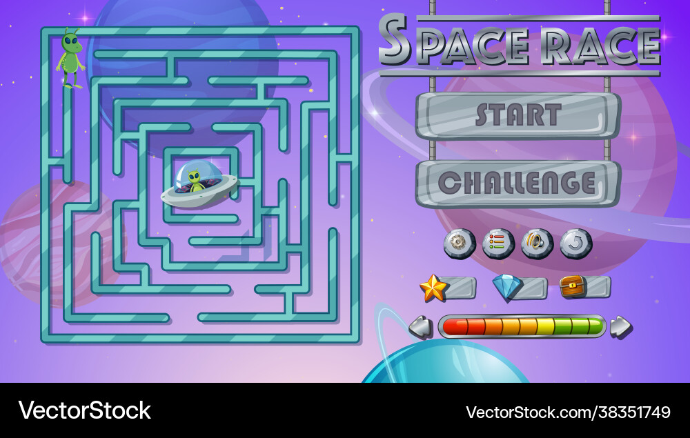 Maze game with space theme template Maze game with space theme template vector image