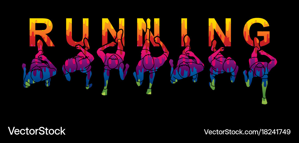 People running top view with text vector image