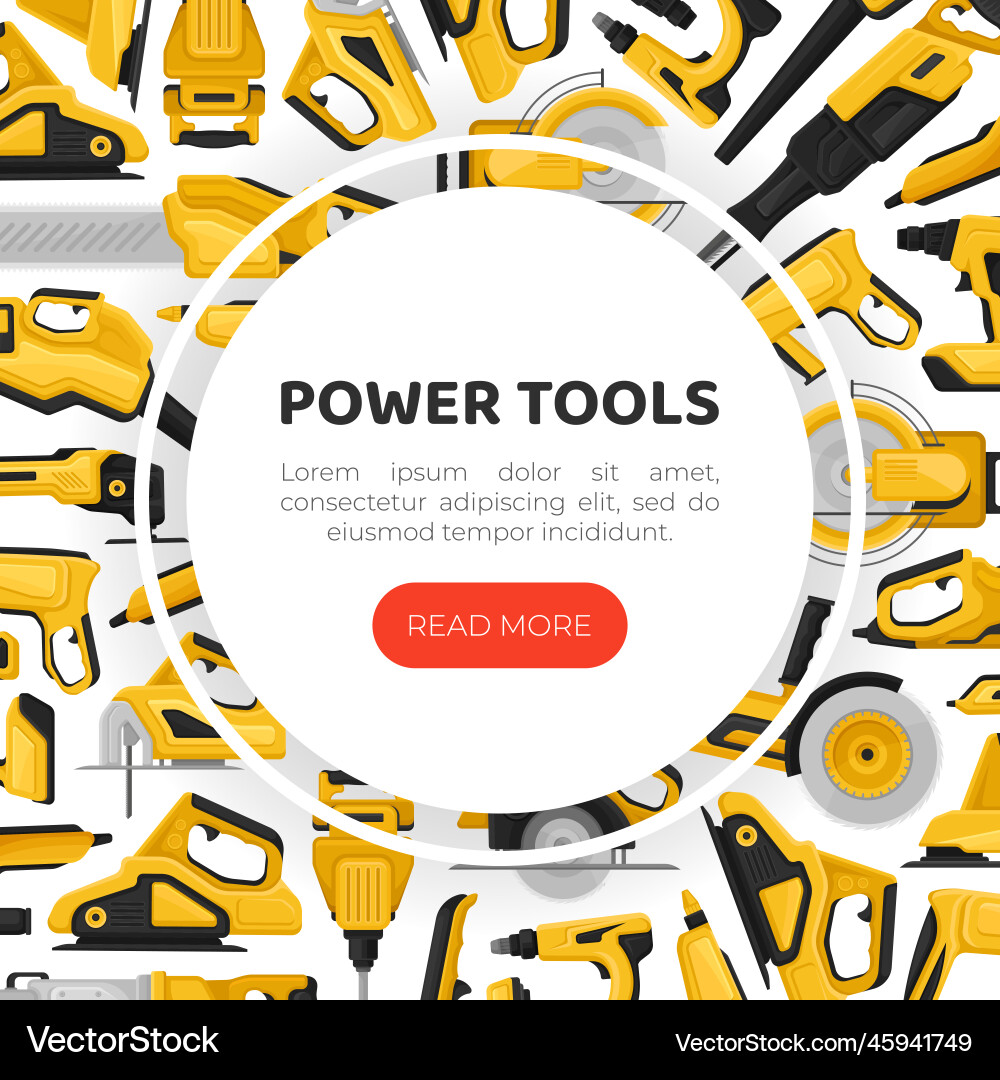 Power tools banner design with building instrument Power tools banner design with building instrument vector image