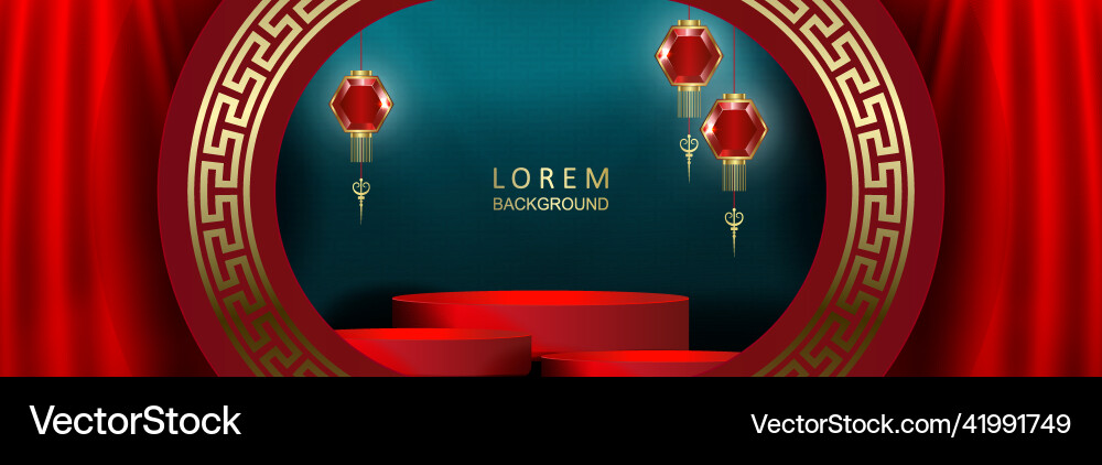Red abstract with stage and frame in golden Vector Image