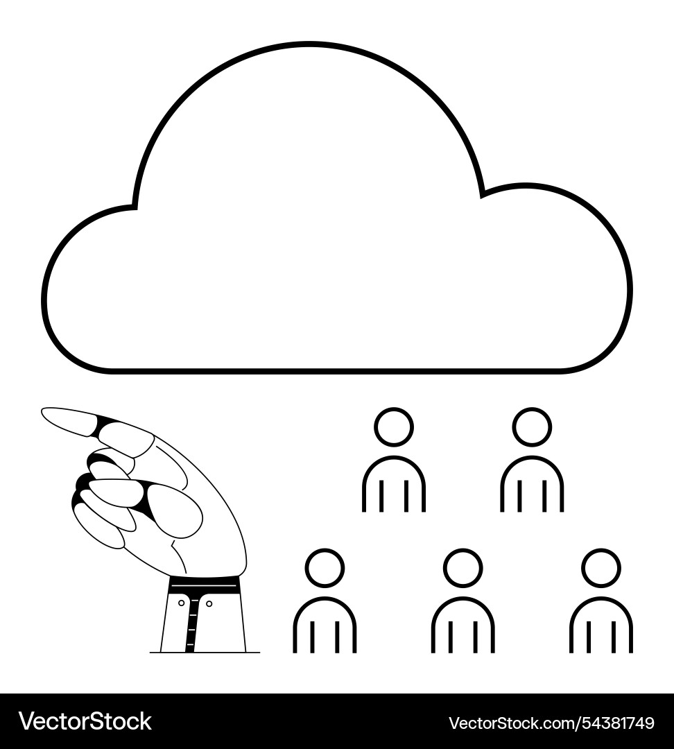 Robotic hand pointing to cloud with simplistic Robotic hand pointing to cloud with simplistic vector image