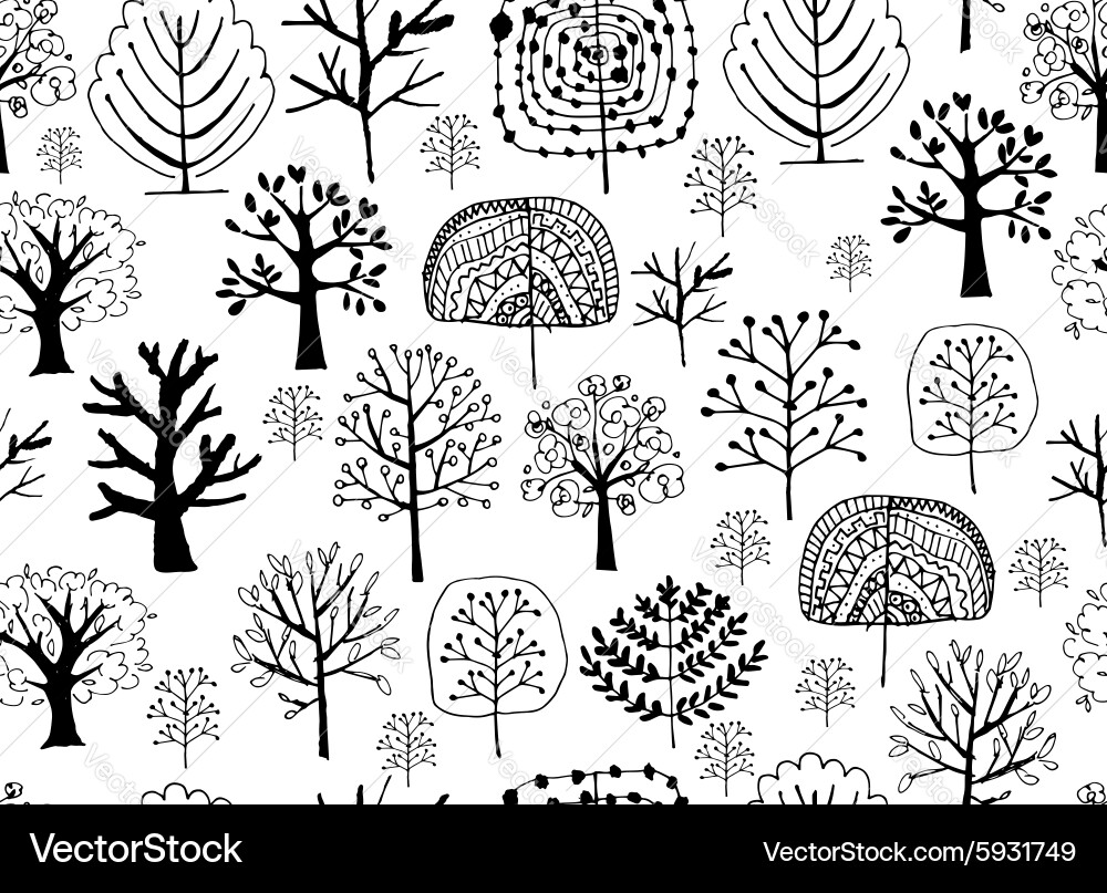 Seamless pattern with trees sketch for your vector image
