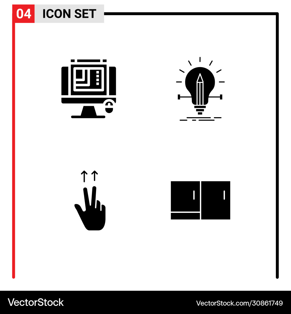 Set 4 solid glyphs on grid for css design Vector Image