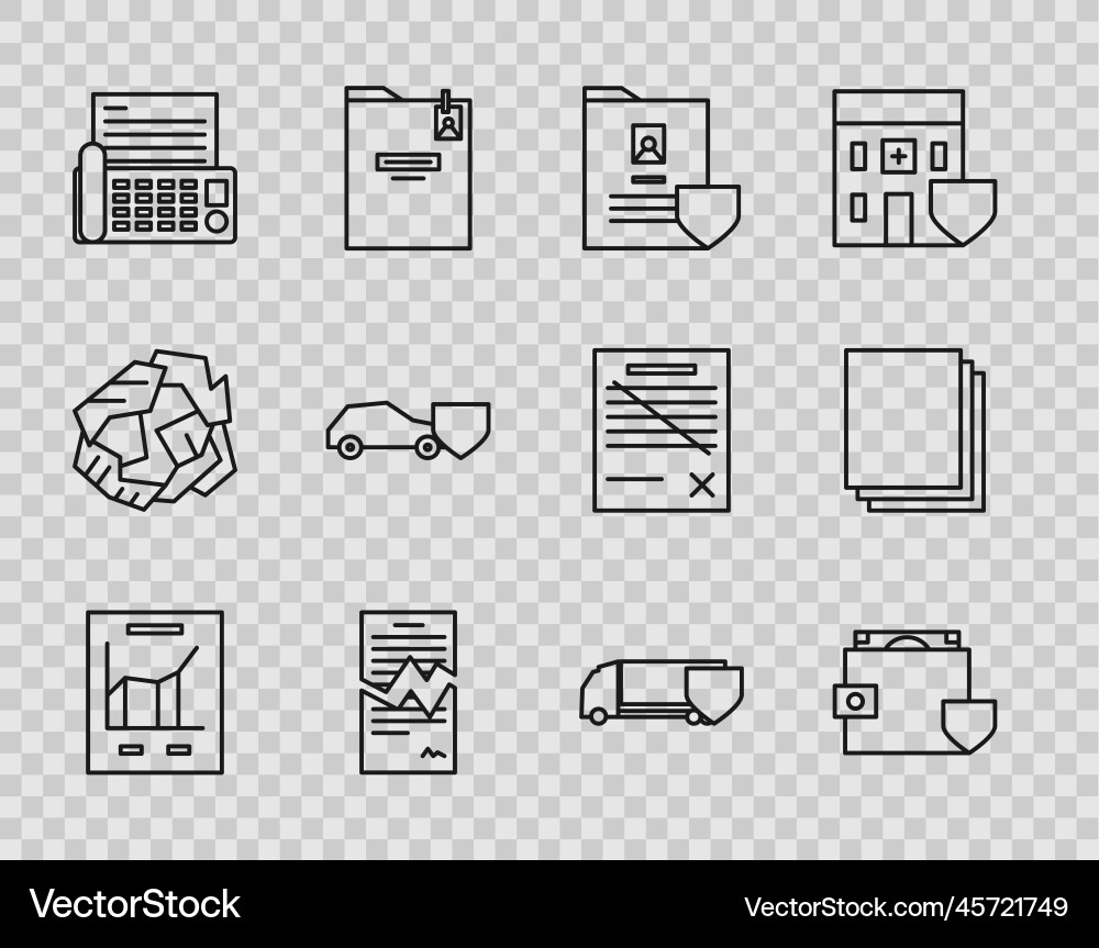 Set line document with graph chart wallet Set line document with graph chart wallet vector image