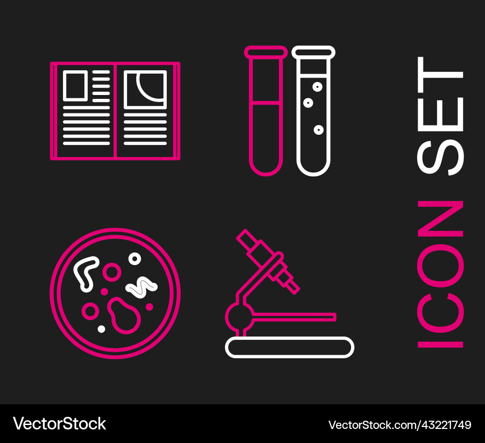 Set line microscope bacteria test tube and flask Set line microscope bacteria test tube and flask vector image