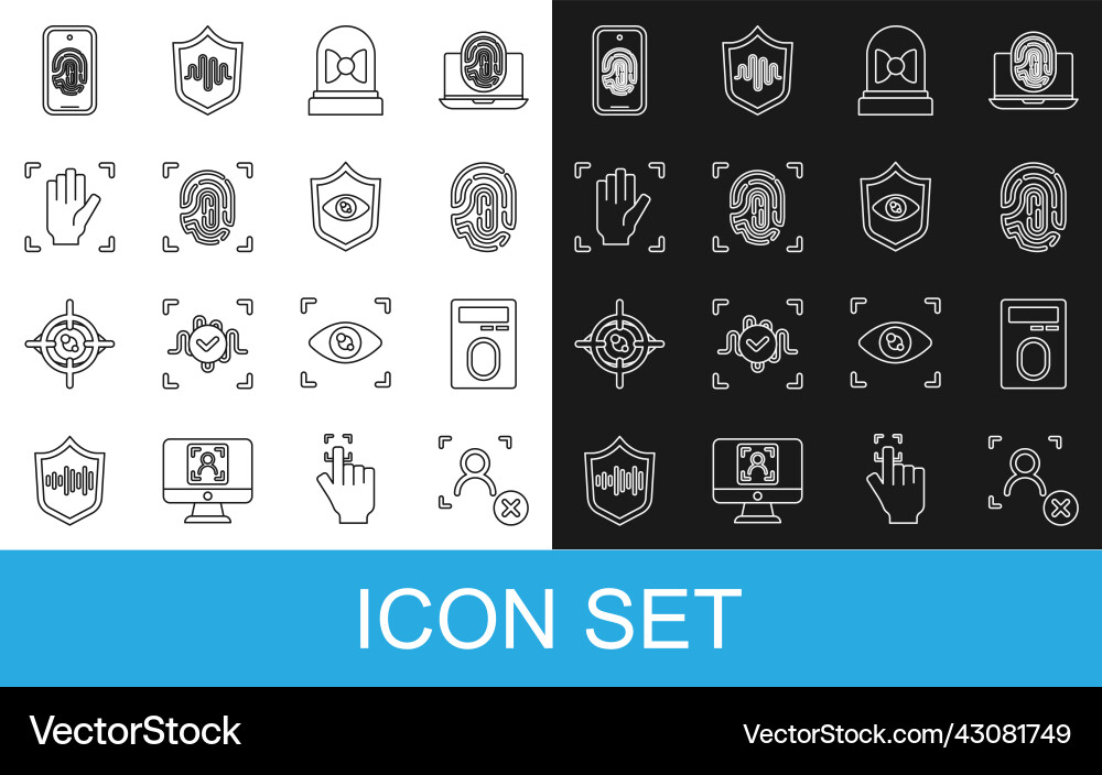 Set line rejection face recognition fingerprint Set line rejection face recognition fingerprint vector image