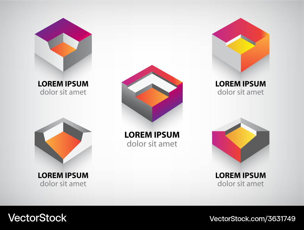Set of abstract colorful geometric cube 3d icons Vector Image