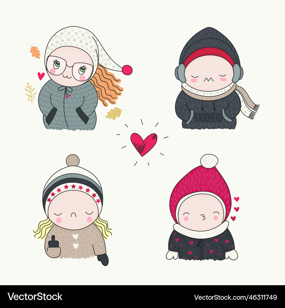 Set of hand drawn characters with different Vector Image