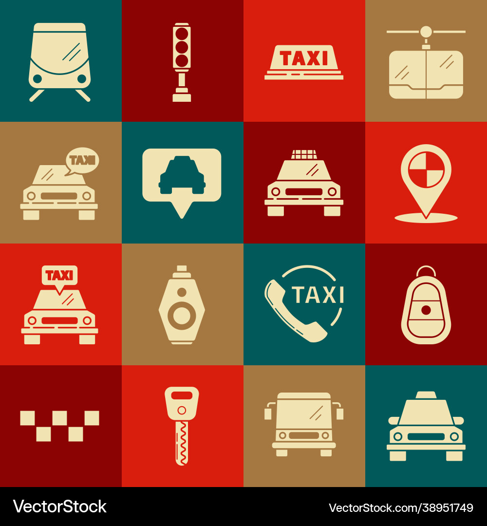 Set taxi car key with remote map pointer Set taxi car key with remote map pointer vector image