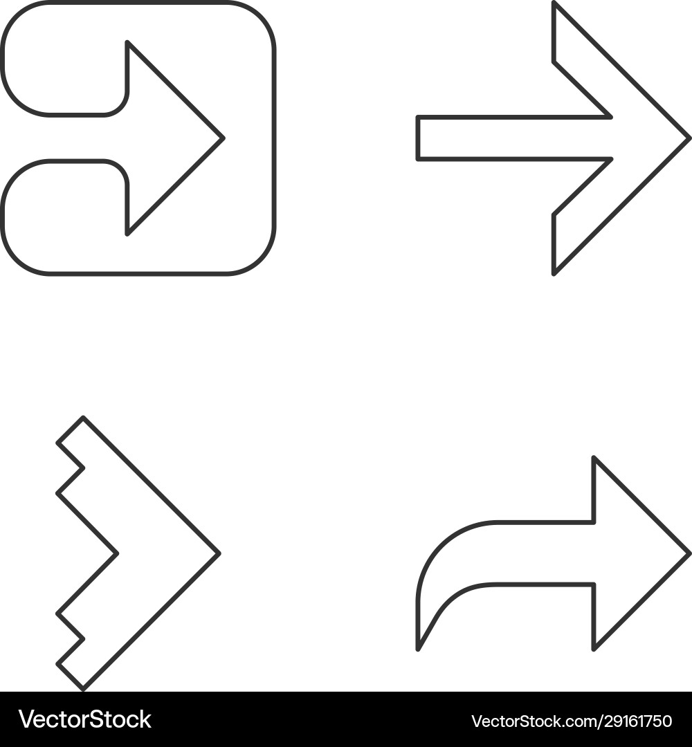 Arrow types linear icons set forward right curved Vector Image