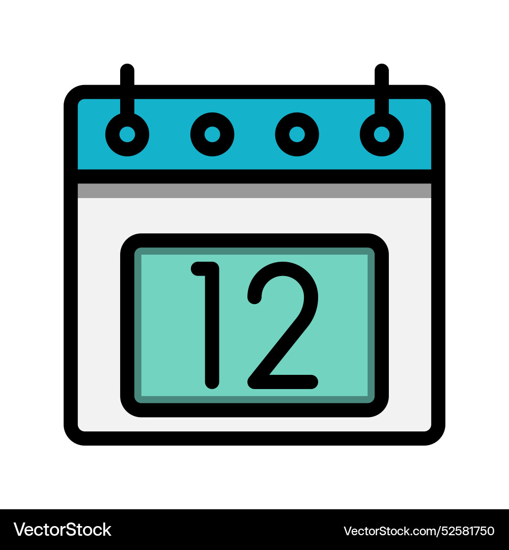 Calendar 12st date color linear icon time event Calendar 12st date color linear icon time event Vector Image