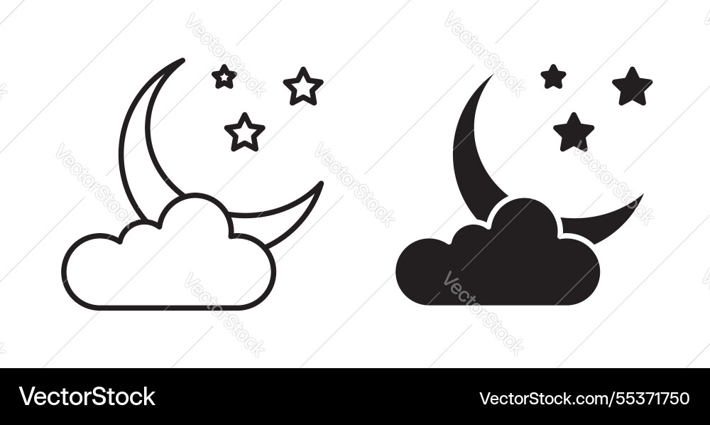 Cloud moon icon set in thin line for web Vector Image