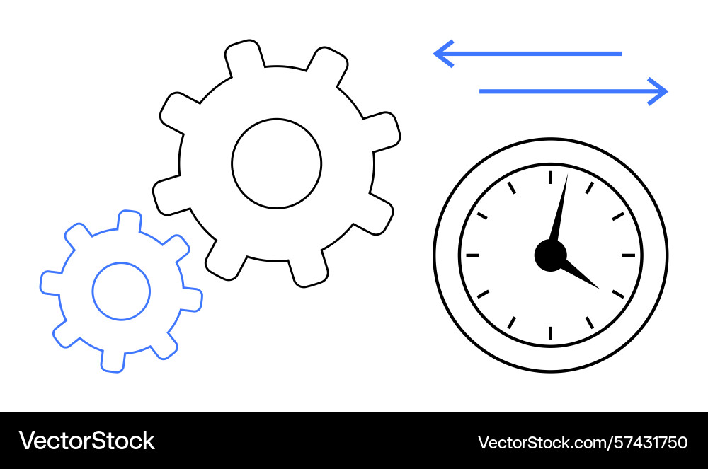 Gears and clock representing time management vector image