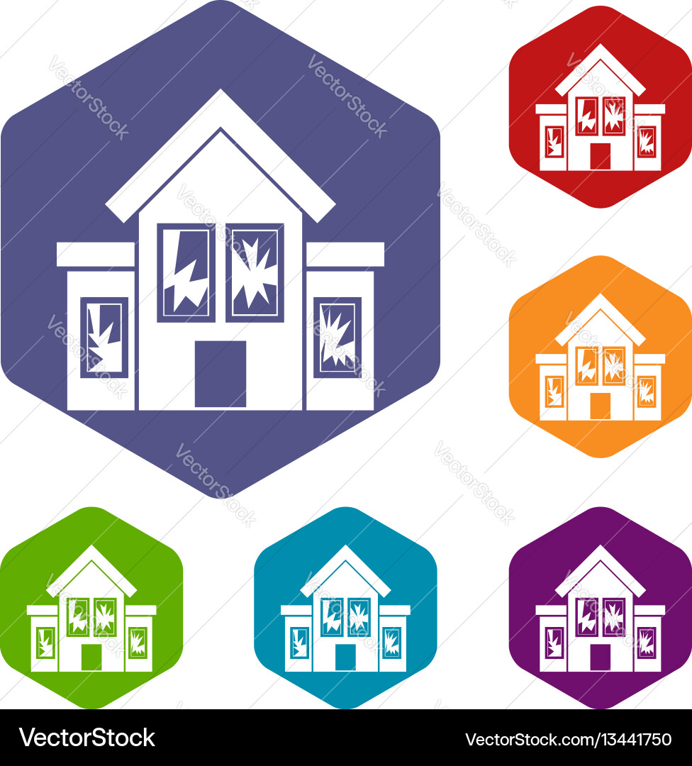 House with broken windows icons set House with broken windows icons set vector image
