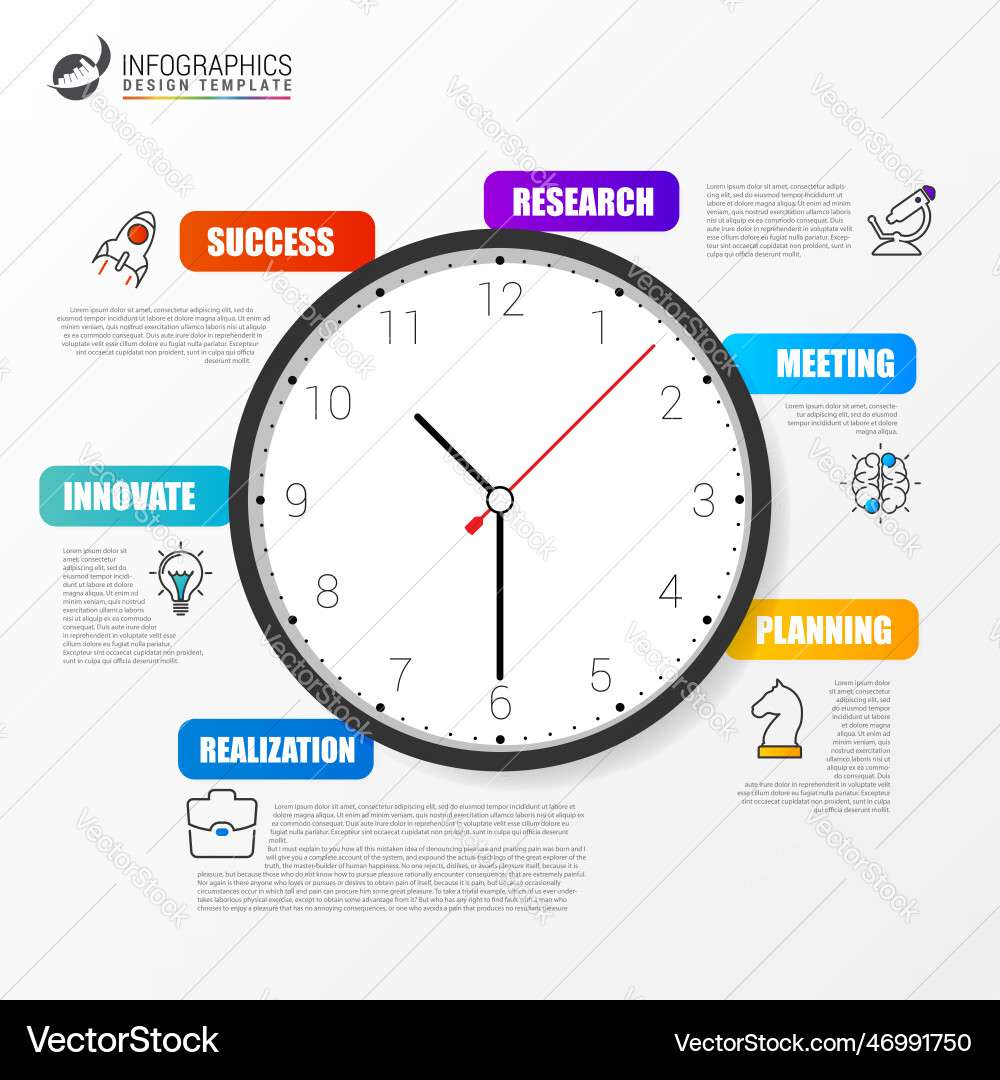 Infographic design template with clock Vector Image