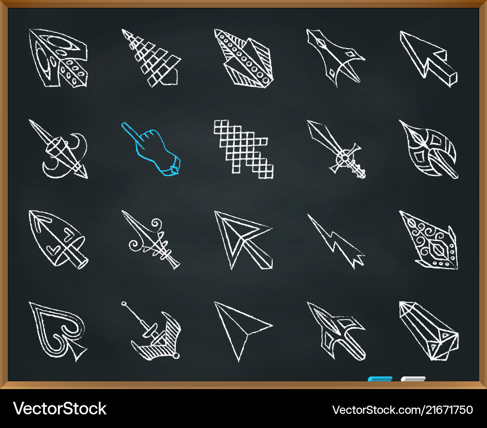 Mouse cursor chalk draw line icons set Mouse cursor chalk draw line icons set vector image