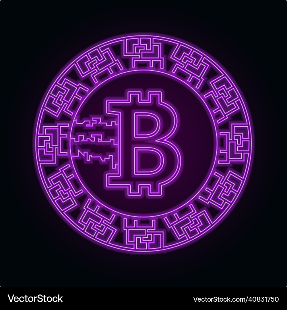 Neon objects of bitcoin with Neon objects of bitcoin with Vector Image