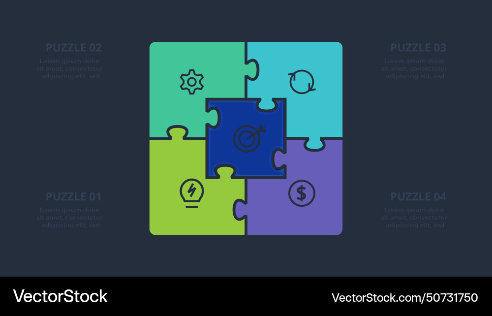 Puzzle infographic with 4 elements presentations Puzzle infographic with 4 elements presentations Vector Image