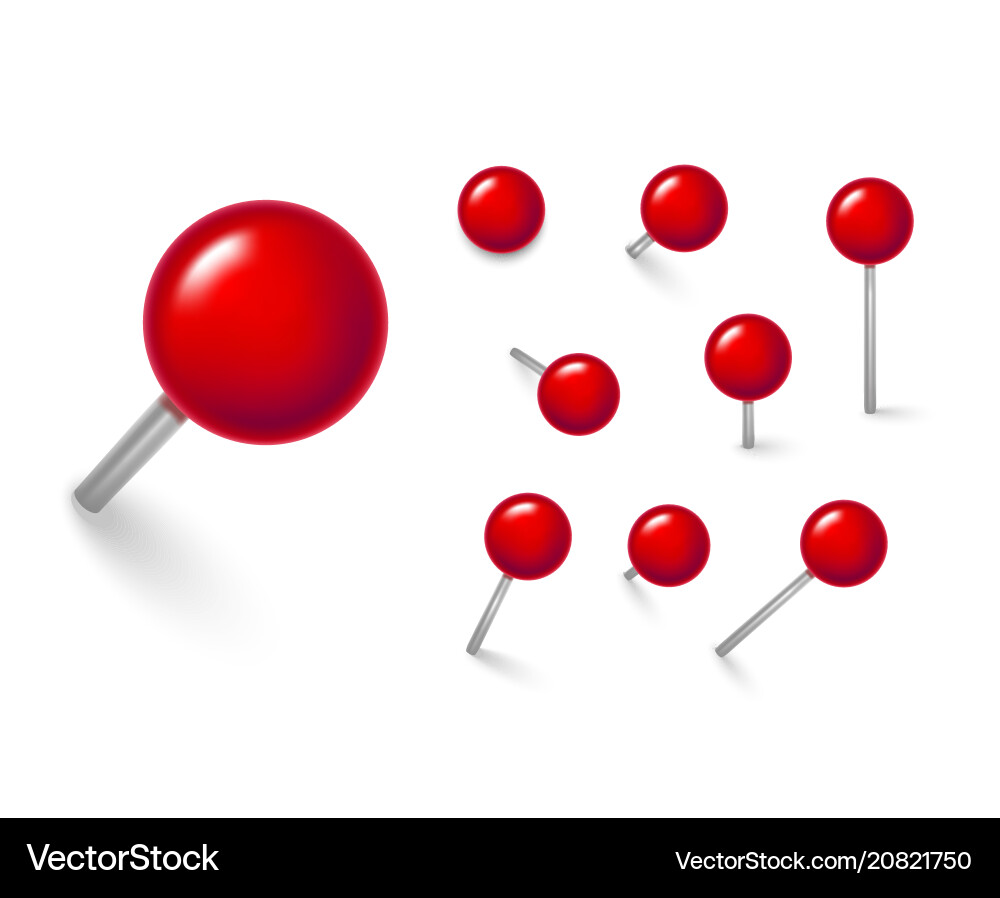 Realistic Red Push Pins - Set of Different Shapes vector image