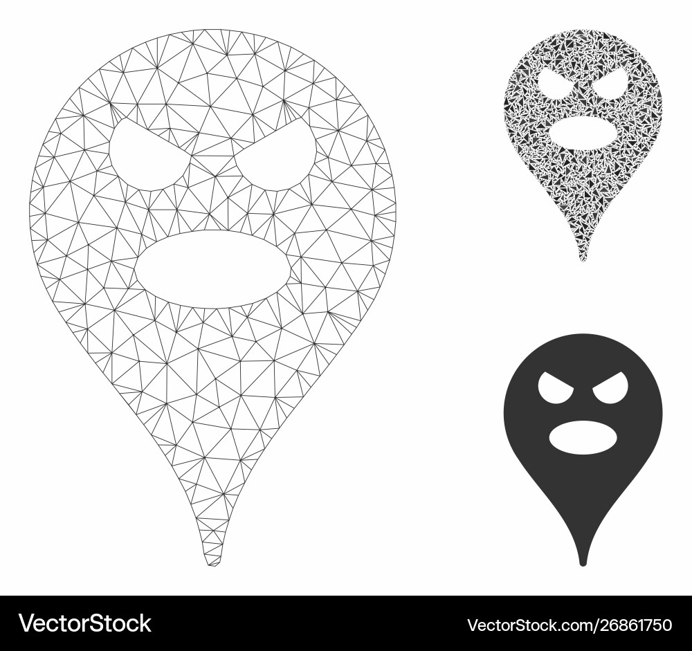 Scream smiley map marker mesh network model Scream smiley map marker mesh network model Vector Image