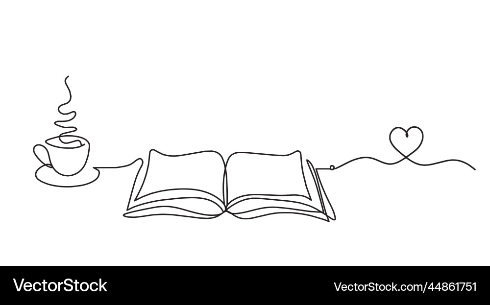 Abstract open book with heart as line drawing vector image