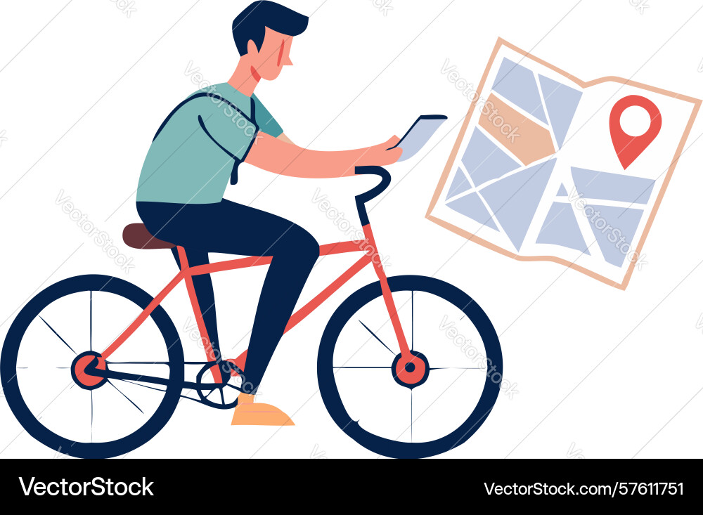 Adventurous cyclist consulting a map Vector Image