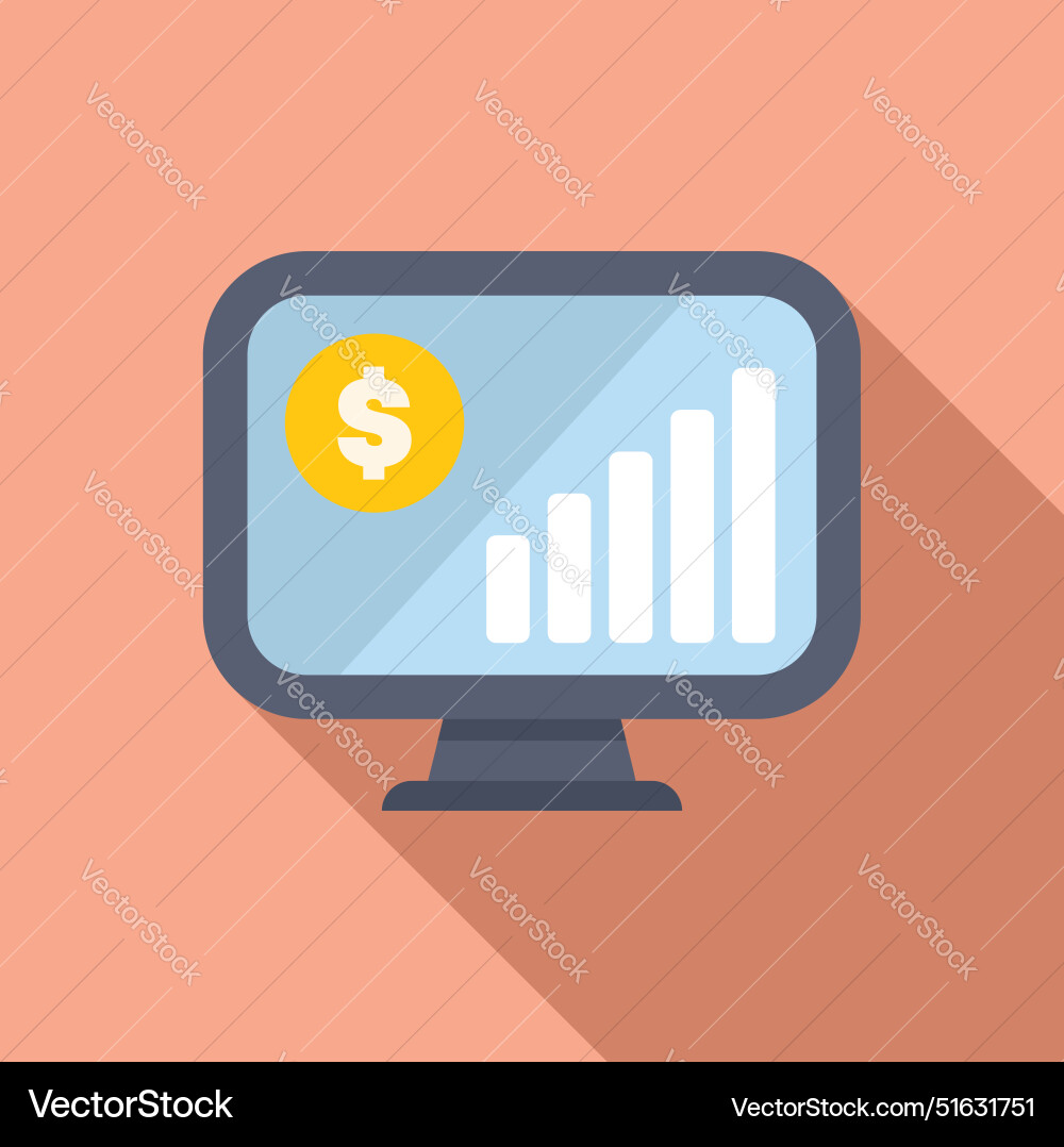 Computer monitor showing growing statistics chart Computer monitor showing growing statistics chart vector image