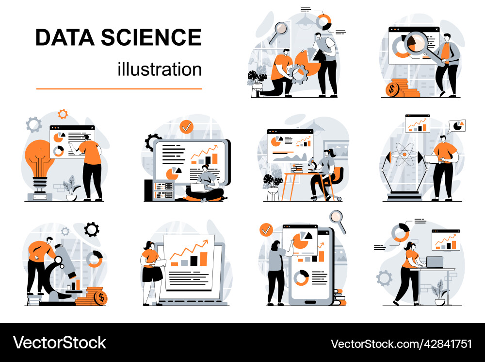 Data science concept with people scenes set Vector Image